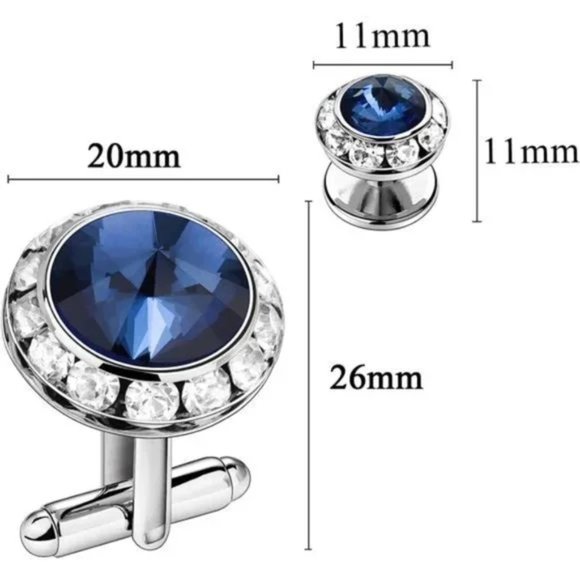 Mulit-Colors Crystal Cuff Links and Studs Set for Mens Tuxedo Shirt Wedding - Picture 4 of 5